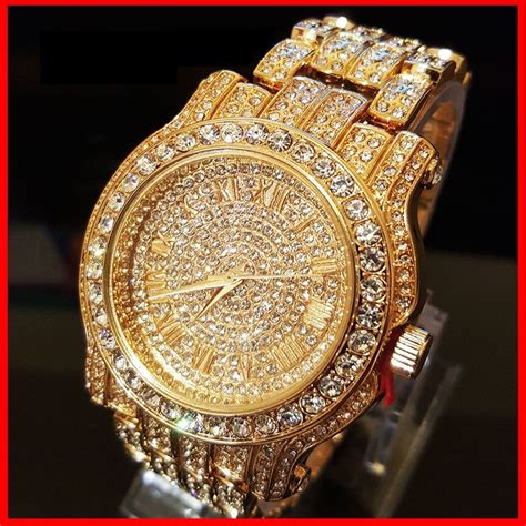 Men Hip Hop Iced out Gold Tone Bling Simulated Diamond Rapper Watch | Wish | Gold diamond ...