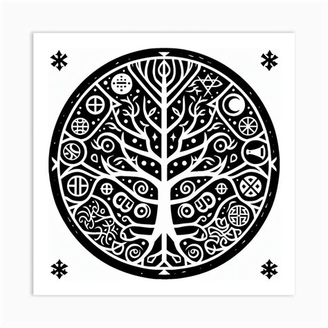 Linocut, tree of life, viking symbols 1 Art Print by P&V_printable_art - Fy