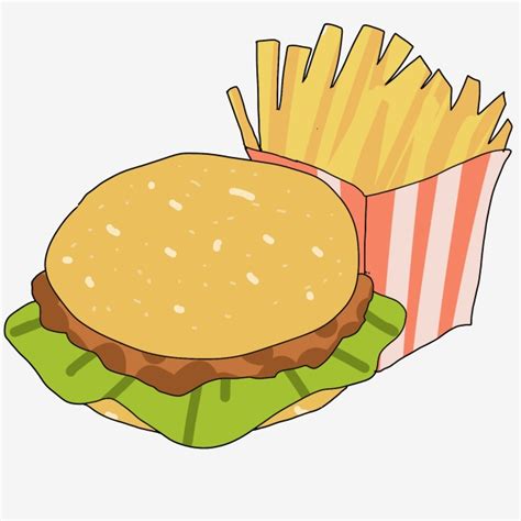 รูปBurger Fast Food French Fries Cartoon, ภาพตัดปะอาหารจานด่วน, ชาว ...