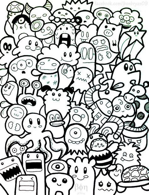 a large group of cartoon characters with faces and eyes, all in black ...