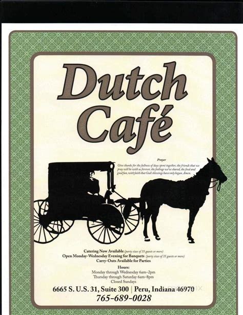 Menu of Dutch Cafe in Peru, IN 46970