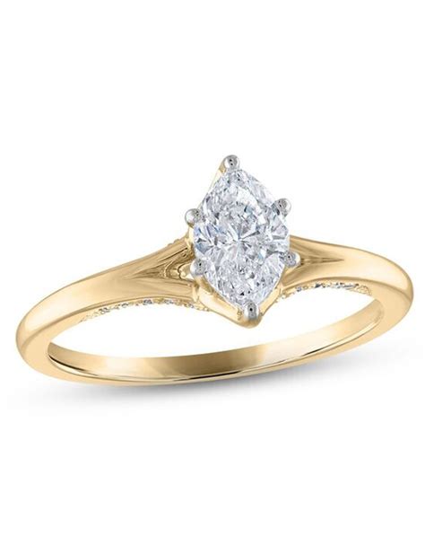 Kay Jewelers Diamond Solitaire Ring 3/4 ct tw Marquise & Round-cut 14K Yellow Gold Engagement ...