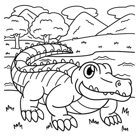 Premium Vector | Crocodile coloring page for kids