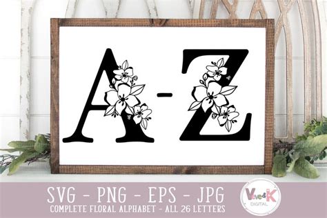 Floral Alphabet SVG Bundle, Flower Monogram (1635611)