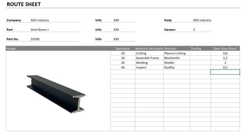 Route Sheet Template - Exsheets