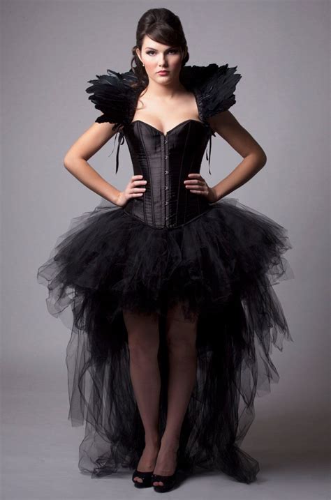 Custom Black Queen Corset Dress Burlesque Costume Feather High Collar ...