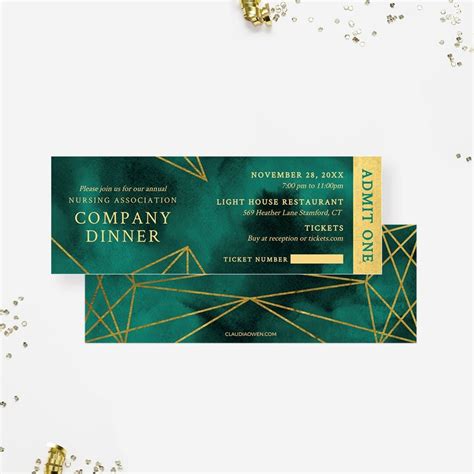 Company Dinner Editable Ticket Template, Personalized Emerald Green ...