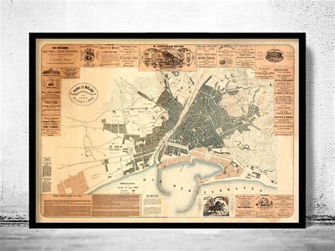 Old Map of Malaga Spain 1883 Vintage Map Wall Map Print - VINTAGE MAPS ...