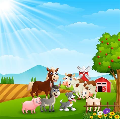 Premium Vector | Happy animals at farm background