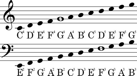 Treble and bass clefs shown with names of the notes. | Music notes ...