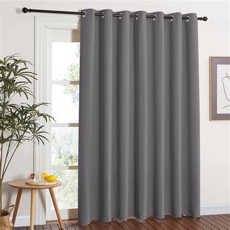NICETOWN Grey Blackout Patio Sliding Door Curtain Extra Wide, Grommet Room Divider Thermal ...