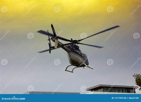 Light Helicopter when Landing on Helipad Stock Photo - Image of ...