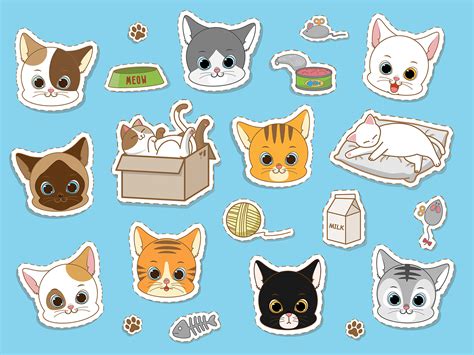 Cute cat sticker collection set 678345 Vector Art at Vecteezy