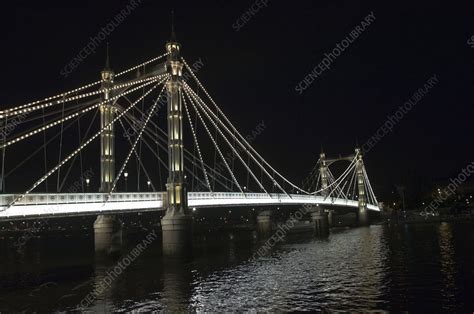 Albert Bridge lit up at night - Stock Image - F004/2331 - Science Photo Library