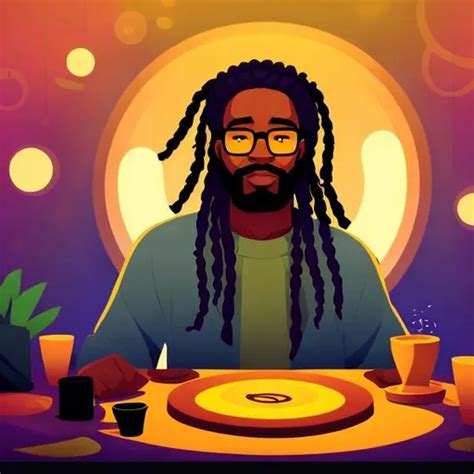 black man, with dreads, with round glasses, drawing...