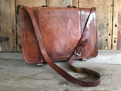 Rustic Brown Leather Briefcase School Satchel Messenger | Etsy