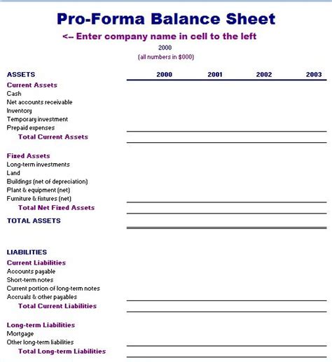 Pro forma Balance Sheet Template | Free Word Templates