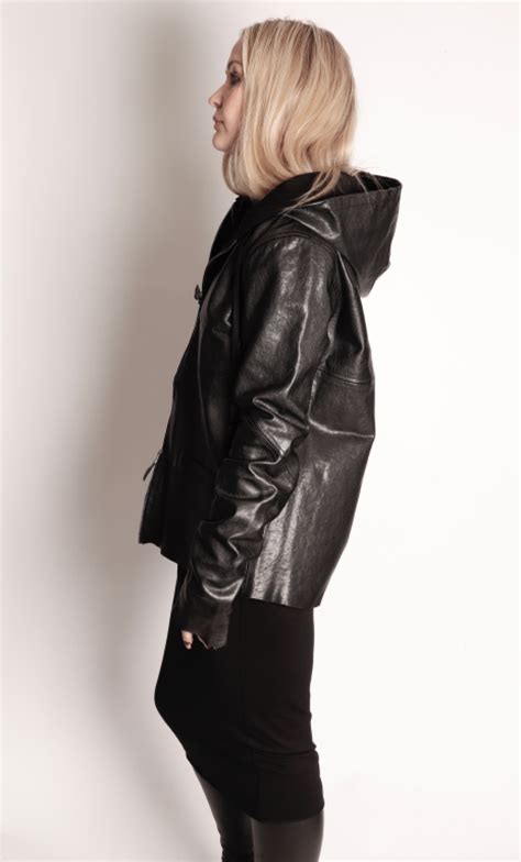 Lofina - Leather jacket with hoodie and zipper