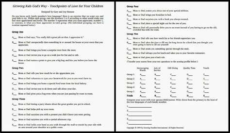 5 Love Language Free Test Printable For Kids