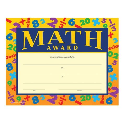 Math Award Gold Foil-Stamped Certificates for Math Certificate Template ...