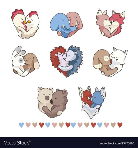 Vector cute animal hug hearts. Hand drawn illustration element motif ...