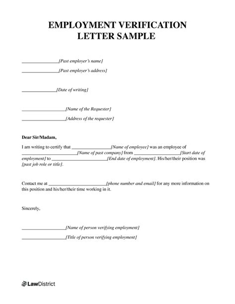 Free Employment Verification Letter | PDF & Word Template | LawDistrict