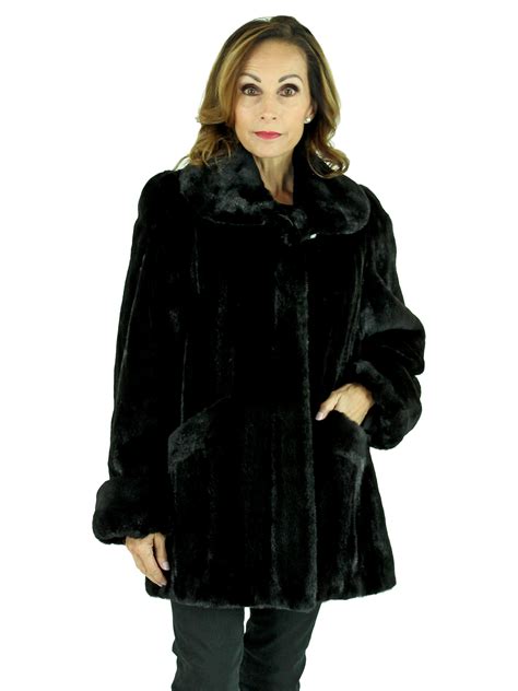 Black Semi-Sheared Mink Fur Jacket - Women's Mink Fur Jacket - Medium| Estate Furs