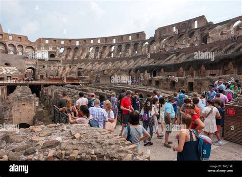 ROME, ITALY - AUGUST 3, 2018: Tourist visit inside of Rome Colosseum in ...