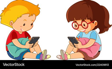 Boy and girl playing mobile phone Royalty Free Vector Image