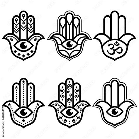 Hamsa hand with evil eye simple minimalist geometric design set - symbol of protection ...