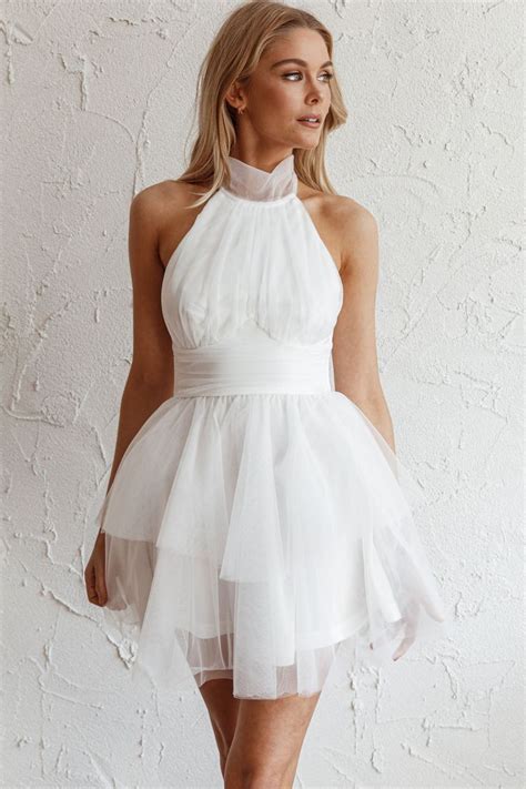 Andria Halterneck Tulle Mini Dress White in 2024 | White mini dress ...