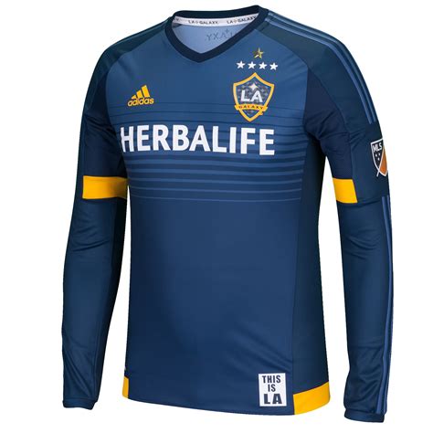 Men's LA Galaxy adidas Navy Blue 2015 Secondary Authentic Long Sleeve Jersey