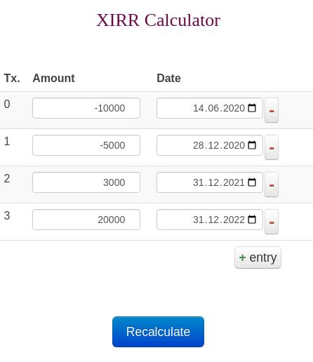 XIRR Calculator - CalcoPolis