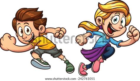 Kids Happily Running Vector Clip Art Stock Vector (Royalty Free ...