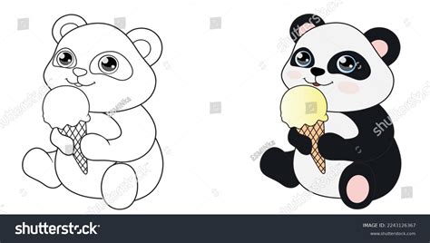 Coloring Book Cute Panda Ice Creamprint Stock Vector (Royalty Free) 2243126367 | Shutterstock