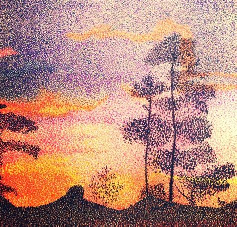 Pointillism sunset. Color marker pens on paper. | Paesaggi, Arte del ...