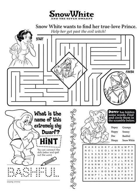 Snow White Activity Printable | Disney activities, Disney printables, Disney party games