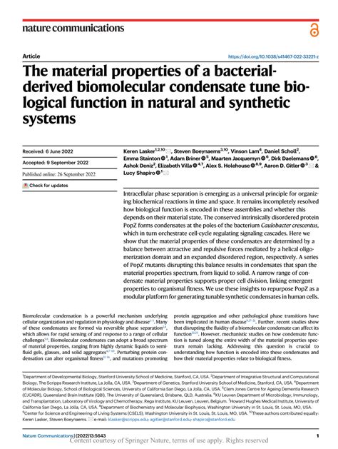 (PDF) The material properties of a bacterial-derived biomolecular condensate tune biological ...