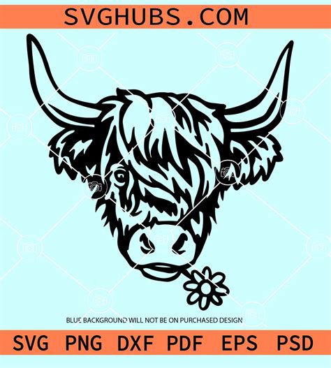 Highland Cow with flower SVG, Highland Cow SVG, Cow with Flowers SVG