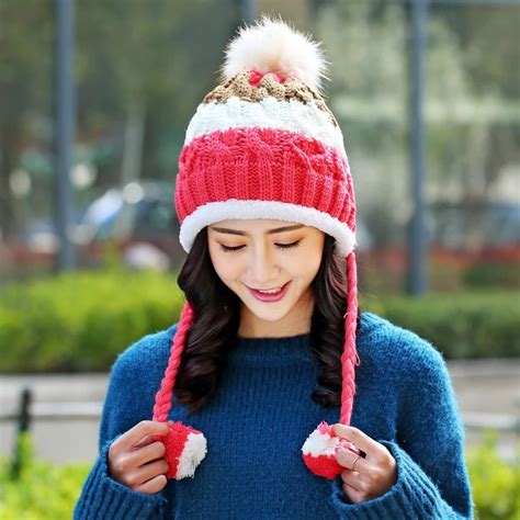 Fashion Winter Hats for Women Girls Warm Thick Bonnet Gorro Knitted Cap ...