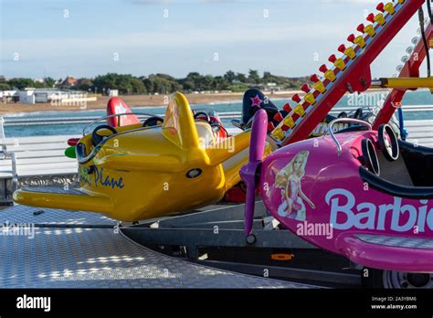 A child's airplane ride at the fair, fairground or amusement park Stock ...