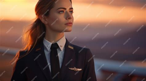 Premium AI Image | Female pilot in front of airplane