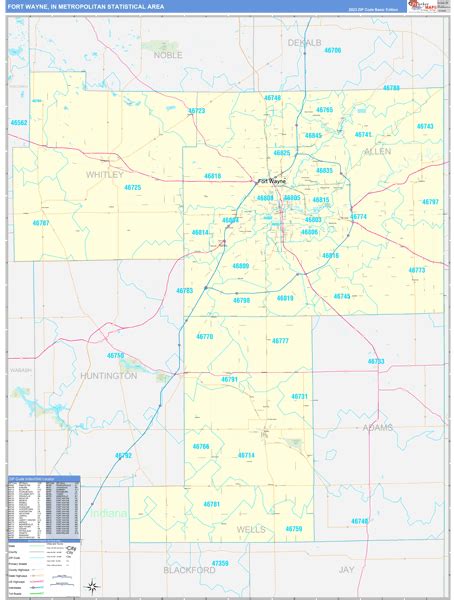 Fort Wayne, IN Metro Area Wall Map Basic Style by MarketMAPS - MapSales