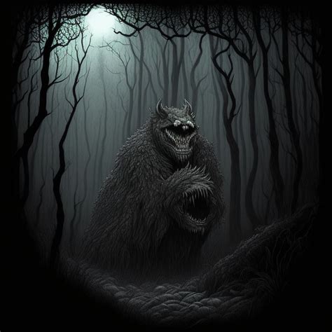 tinted-bear835: rougarou metis monster in the woods thin line art style