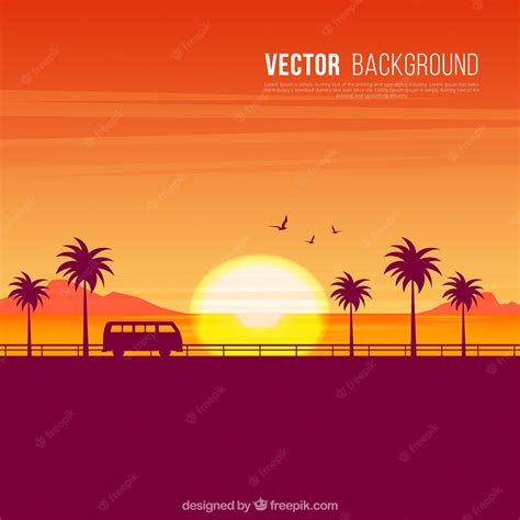 Premium Vector | Background of sunset silhouettes on the beach