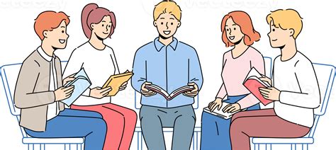 Smiling people reading book sitting in circle 24501270 PNG