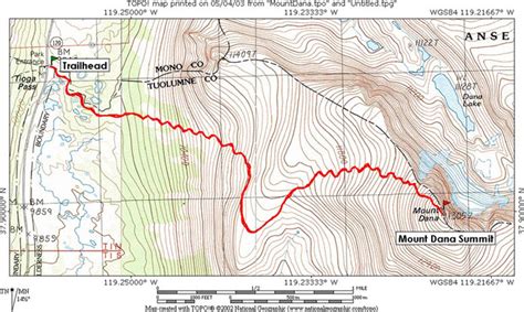 Mount Dana; Yosemite National Park, CA Topo Map, Profile and Trail ...