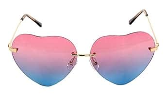 Amazon.com: Women's Heart Shaped Rimless Sunglasses Pink to Blue Gradient Lens Unique AS-35 ...