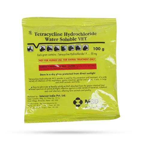 Buy MSD Tetracycline hydrochloride water soluble VET 100 gm Online at Best Price in kerala from ...