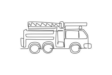 Continuous one line drawing of emergency road vehicle fire engine. Fire truck rescue as fire ...